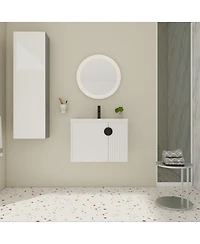 Sillysis Wall Mounted Bathroom Vanity with Ceramic Sink, Floating Cabinet, 2 Soft Close Doors for Small Space