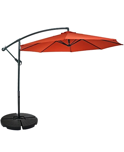 Outdoor Steel Offset Cantilever Patio Umbrella with Round Base Set - 10'
