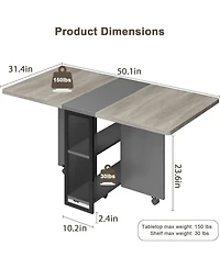 gaomon Expandable Farmhouse Dining Table with Storage and 6 Wheels, Space-Saving Drop-Leaf Design for 4 People