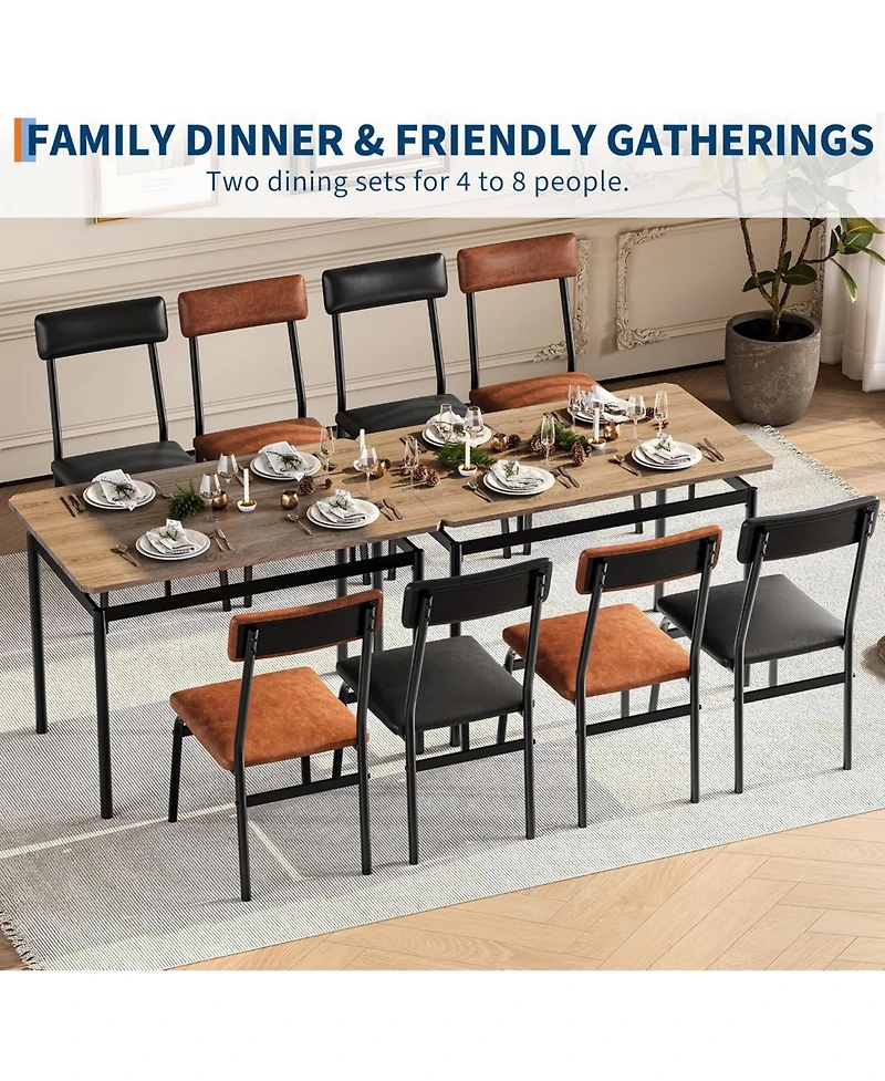 gaomon 5-Piece Industrial Dining Set, Wooden Table and 4 Pu Upholstered Chairs, Metal Frame for Kitchen and Apartment