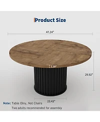 gaomon 47" Round Dining Table for 4-6 Diners, with a Robust Wave-Shaped Metal Pedestal Base