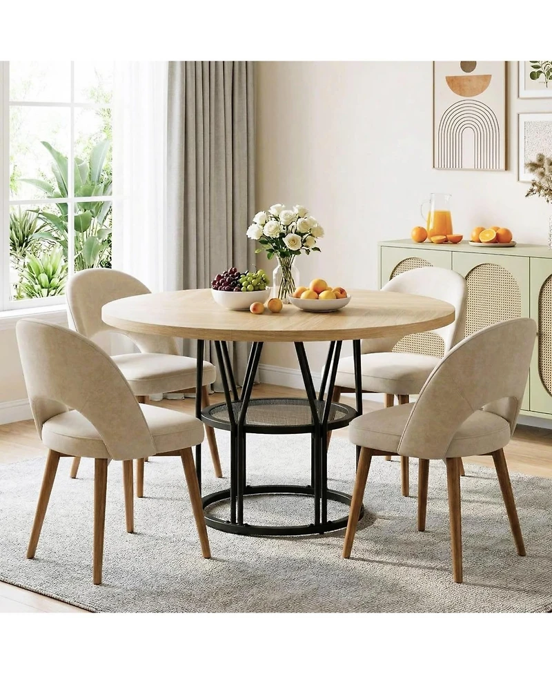 gaomonRound Dinning Table for 4-6, 47" Circle Kitchen Table with Storage Shelf and Sturdy Metal Frame, Modern Dinner Table for Kitchen, Living Room