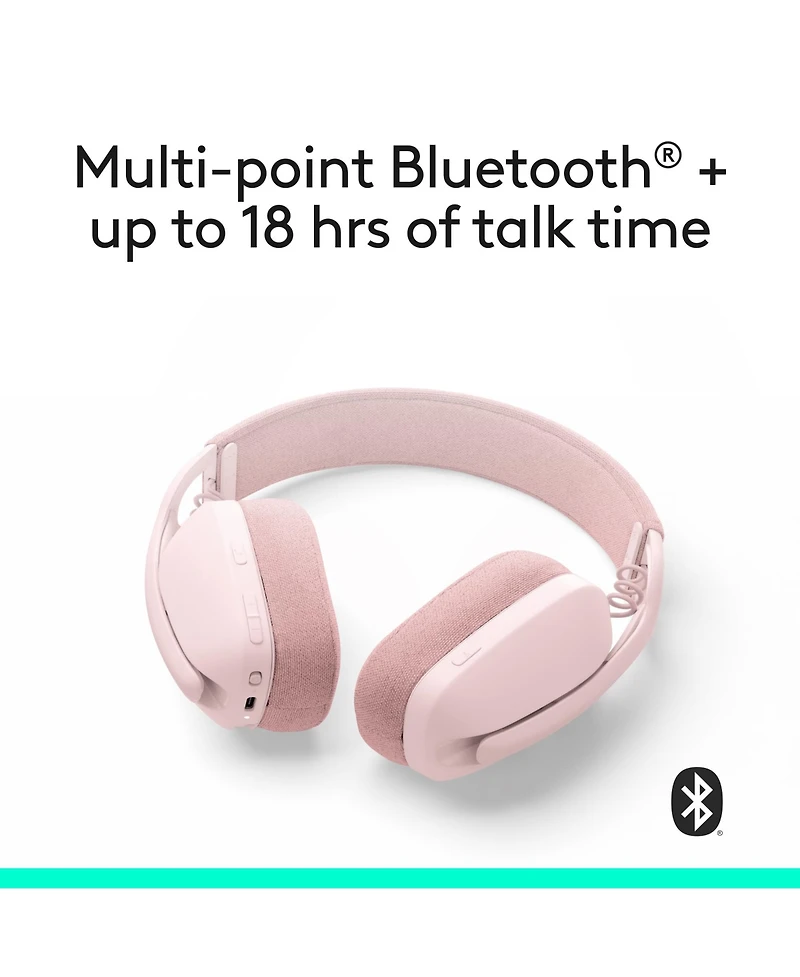 Logitech Zone Vibe 100 Lightweight, Wireless, Noise Canceling Headphones (Rose)