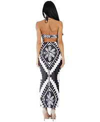 La Moda Clothing Women's Club Moda Black and White Bikini Set with Maxi Cover-Up Dress