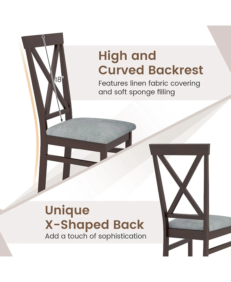 Gymax Modern Dining Chairs Set of 2 with Rubber Wood Frame Hollowed Backrest for Kitchen