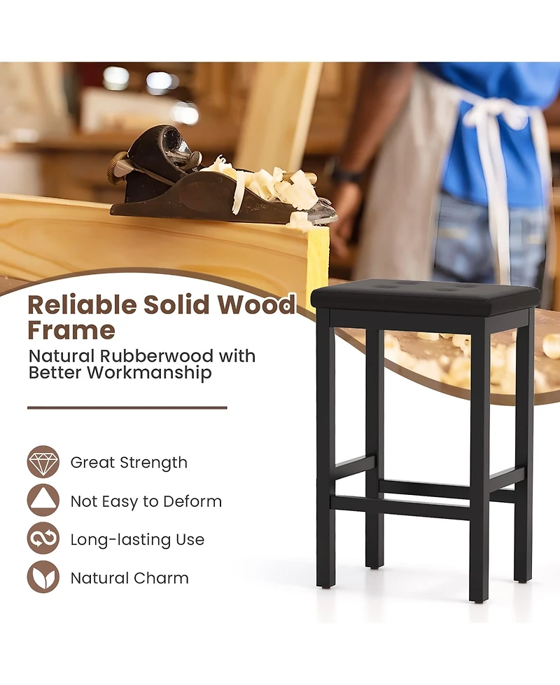 Gymax 24'' Upholstered Bar Stools Set of 4 Home Kitchen w/ Solid Wood Support Legs