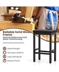 Gymax 24'' Upholstered Bar Stools Set of 4 Home Kitchen w/ Solid Wood Support Legs