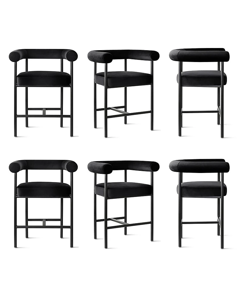 Maison Boucle 24" Velvet Counter Height Stools Set of 6 with Arms, Kitchen Island