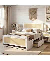 Gouun Full Size Rattan Bed Frame with Storage Drawers