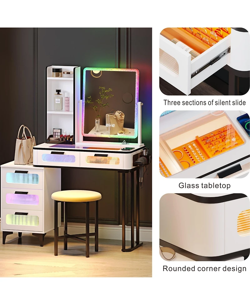 Vlsrka Vanity Set: Rgb Lights, 5 Drawers & Wireless Charger