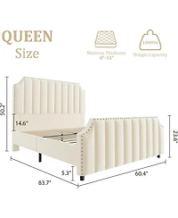 gaomon Velvet Upholstered Platform Bed with Tall Tufted Headboard