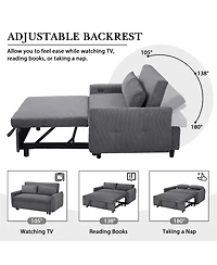 Rainsken 57.48" Pull-out Sofa Bed, Convertible Corduroy Couch with Adjustable Backrest, Usb Ports and 2 Pillows, Loveseat for Living Room
