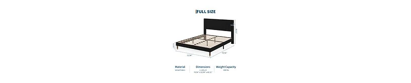 Homfan upholstered platform bed with headboard, modern low profile design, sturdy metal frame, wood slats, noise free, no box spring