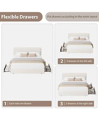 Homfan Cozy Boucle Upholstered Bed Frame – Modern Platform with Adjustable Cloud Headboard, 2 Storage Drawers, No Box Spring Needed