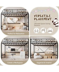 homfan Metal Loft Bed Frame with Arched Guardrail, Ladder and Underbed Space, Box Spring Not Required