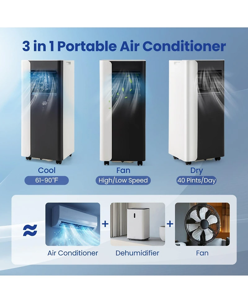 Mecale 8000 Btu Portable Air Conditioner 3-in-1 with Remote Control