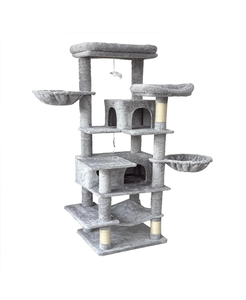 Aostirmotor 68" Multi-Level Cat Tree with Hammocks, Hanging Basket, Cat Cave and Scratching Posts, Plush Cat Tower for Indoor Cats