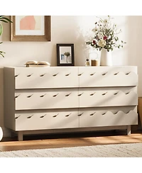 Rainsken 6 Drawer Dresser, Modern Tv Stand and Chest of Drawers with Wave Front Design, Anti-Tip Clothes Storage Organizer for Bedroom, Living Room