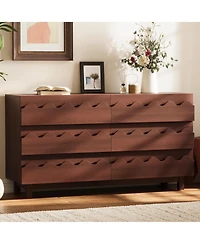 Rainsken 6 Drawer Dresser, Modern Tv Stand and Chest of Drawers with Wave Front Design, Anti-Tip Clothes Storage Organizer for Bedroom, Living Room