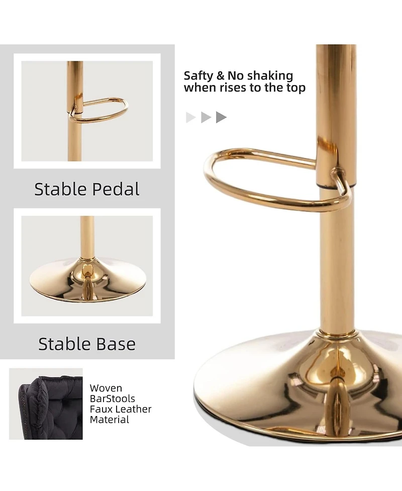 Rainsken Swivel Velvet Bar Stools Set of 2, Adjustable Counter Height Chairs with Chrome Footrest and Base for Kitchen Island, Home Pub