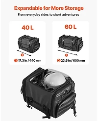 Mecale 40 to 60L Expandable Motorcycle Tail Bag with Waterproof Rain Cover