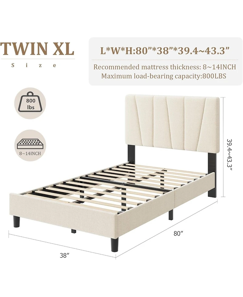 gaomon Upholstered Platform Bed with Adjustable Headboard Wooden Slats