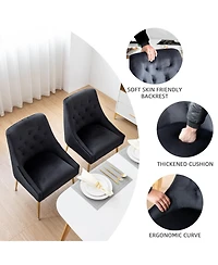 Dyhome Velvet Upholstered Dining Chairs Set of 6, Mid Century Modern Kitchen with 5.12" Cushions and Back Pull Rod