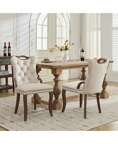 Rainsken Velvet Dining Chairs Set of 2, Modern Upholstered Kitchen Chairs with Nailhead Trim, Solid Wood Handles on Top and Sides for Dining Room