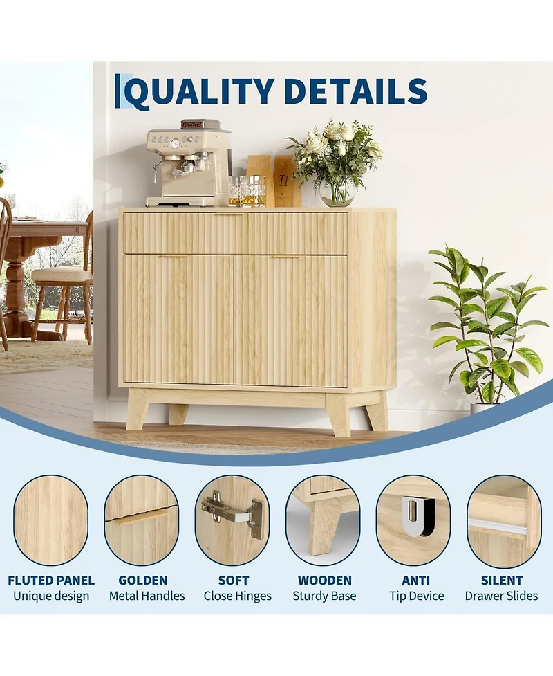 gaomon Fluted Buffet Cabinet with Storage, Sideboard Cabinet with Adjustable Shelf and Drawer