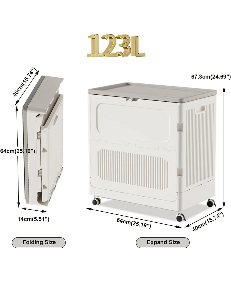 gaomon 2 Pack Rolling Laundry Hamper with Lid, Collapsible Plastic Clothes Basket with Wheels