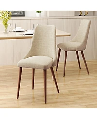 Rainsken Mid Century Modern Dining Chairs Set of 2, Fabric Upholstered Kitchen with Curved Backrest and Tapered Legs for Room