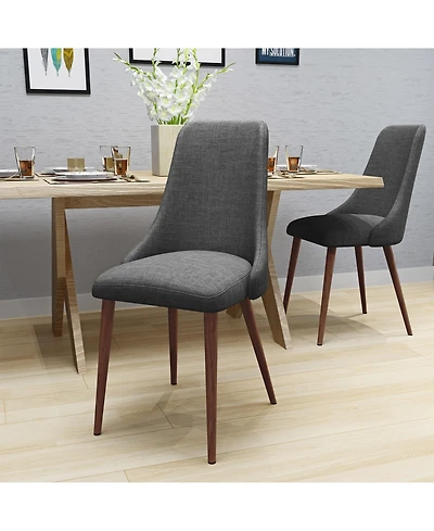 Rainsken Mid Century Modern Dining Chairs Set of 2, Fabric Upholstered Kitchen with Curved Backrest and Tapered Legs for Room