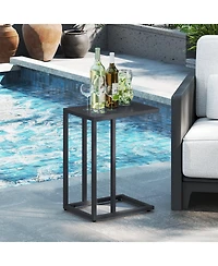 Gymax C Shaped End Table Set of 2 with Metal Frame Sofa Table for Small Space Modern