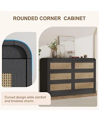 gaomon 46" Wide Rattan Dresser,6 Drawer Dresser for Bedroom,Dressers and Chests of Drawers,Modern Chest Drawers Bedroom,Living Room,Hallway