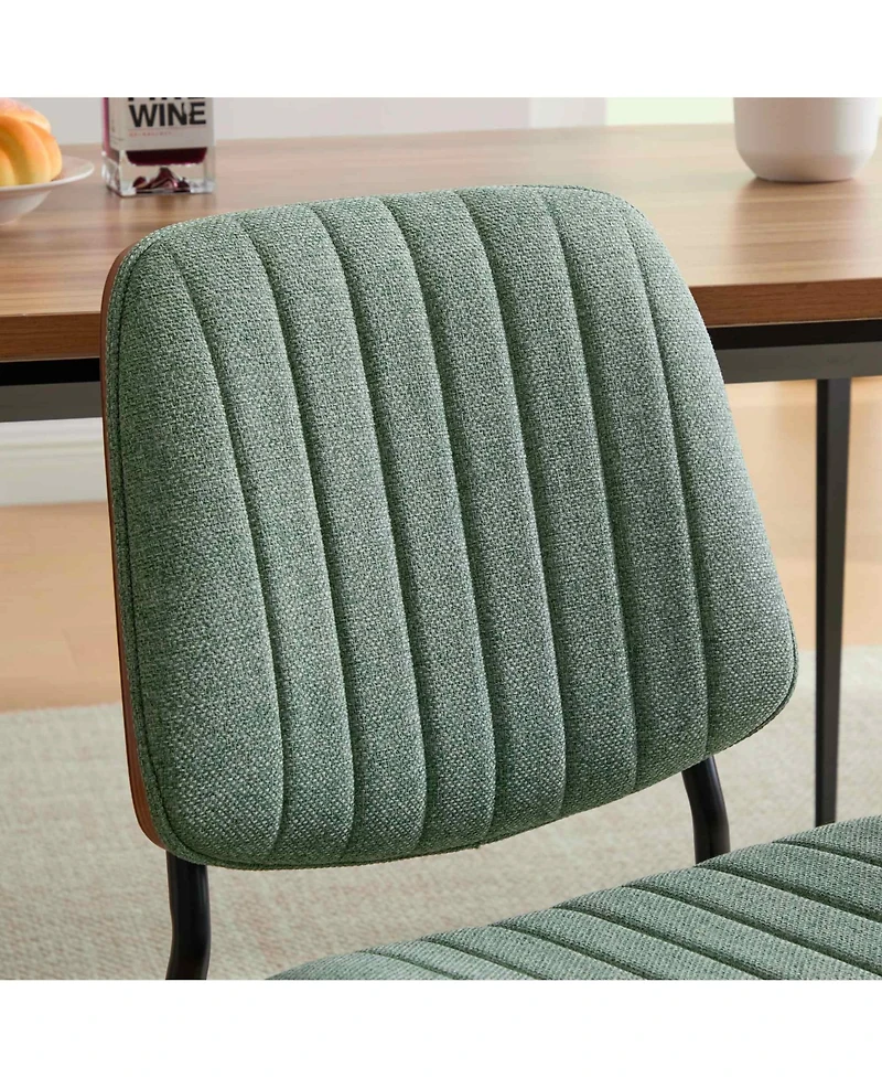 Rainsken Linen Dining Chairs Set of 2, Retro Upholstered Kitchen Chairs with Bentwood Back and Adjustable Feet