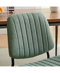 Rainsken Linen Dining Chairs Set of 2, Retro Upholstered Kitchen Chairs with Bentwood Back and Adjustable Feet