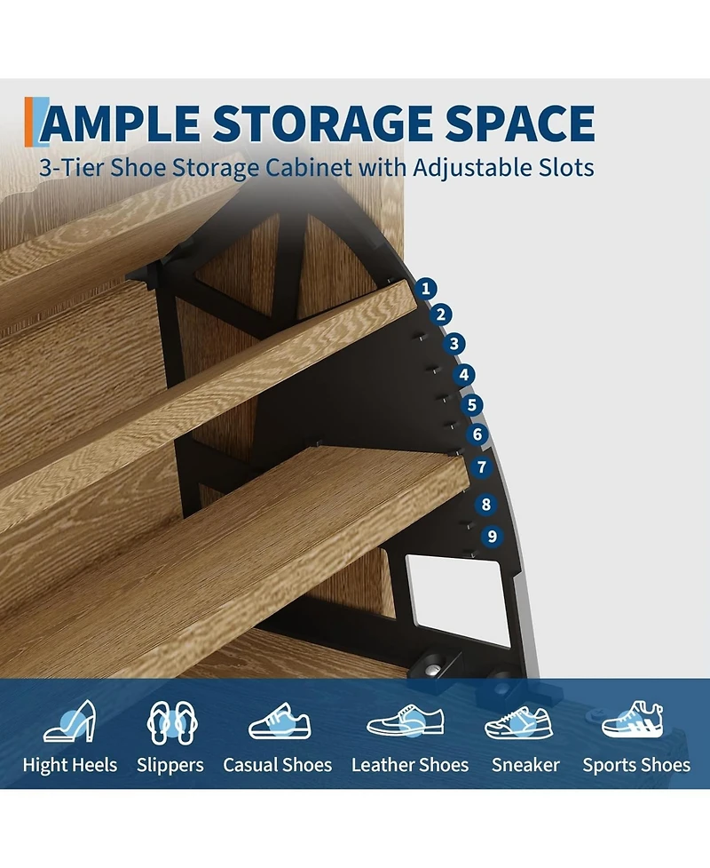 gaomon Fluted Wood Shoe Storage Cabinet for Entryway with 2 Flip Drawers and Adjustable Shelves