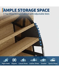 gaomon Fluted Wood Shoe Storage Cabinet for Entryway with 2 Flip Drawers and Adjustable Shelves