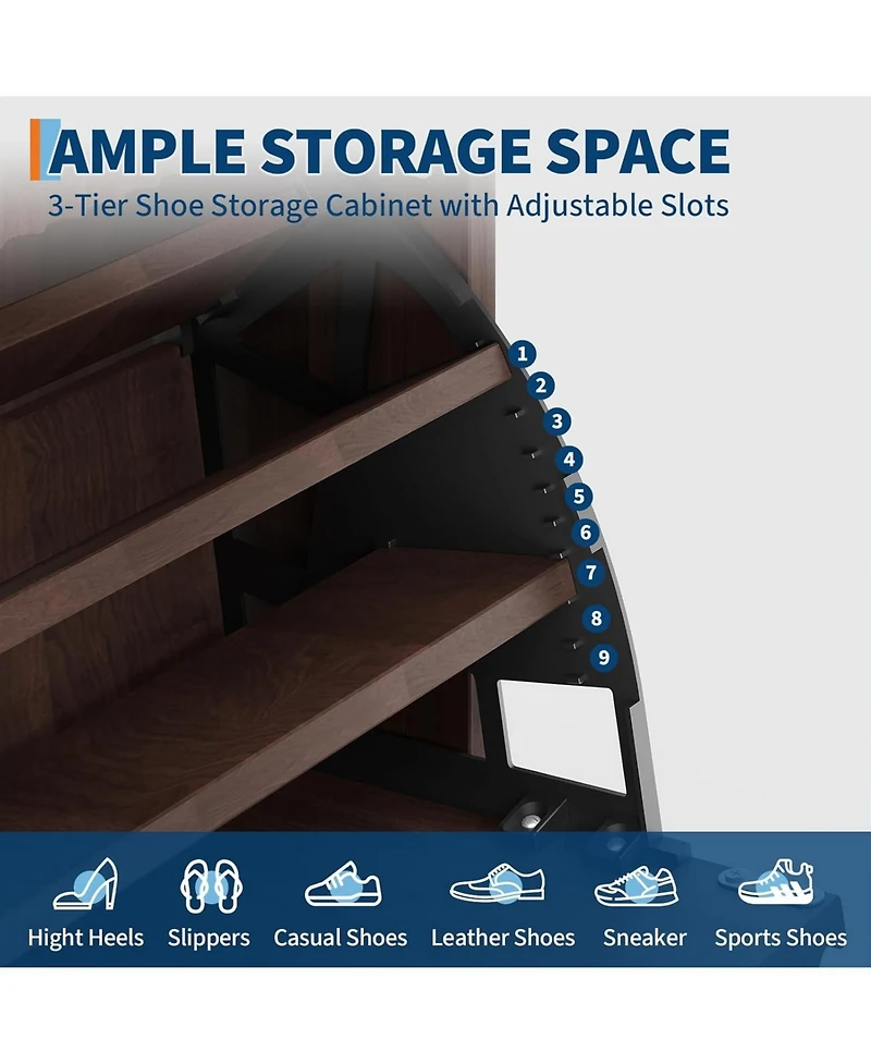 gaomon Fluted Wood Shoe Storage Cabinet for Entryway with 2 Flip Drawers and Adjustable Shelves