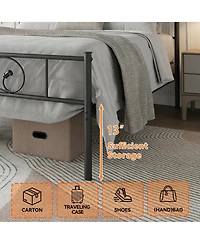 Homfan Metal Platform Bed Frame with Fist-Style Headboard and Footboard, Underbed Storage and Metal Slats