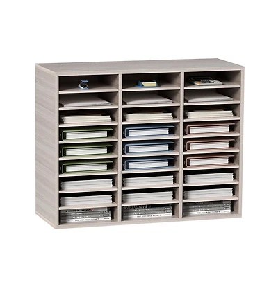 Sugift 27-Compartment Wood Literature Organizer with Adjustable Shelves for Mail Sorting and File Management