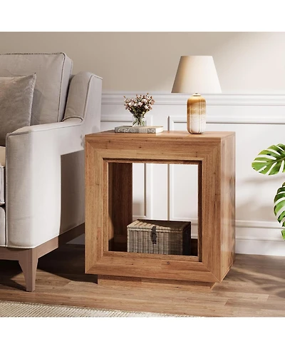 Tribesigns End Table, 24" Side Table with Storage Shelf, Farmhouse Style