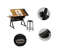 gaomon Height Adjustable Wood Drafting Table with Tilted Tabletop and 2 Drawers