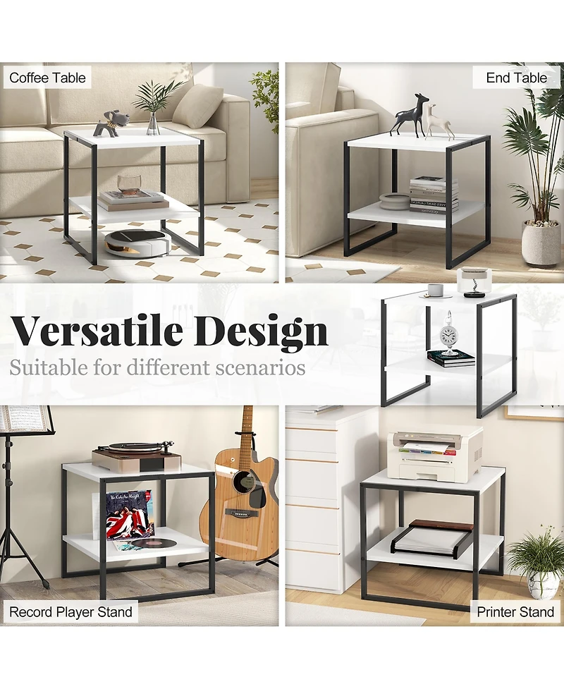 Gymax 20'' 2-Tier End Table w/ Storage Shelf Reversible Design for Living Room
