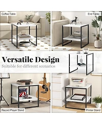 Gymax 20'' 2-Tier End Table w/ Storage Shelf Reversible Design for Living Room