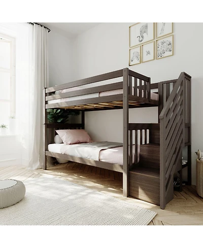 Max and Lily Bed Frame, Farmhouse Solid Wood Platform with Slatted Headboard