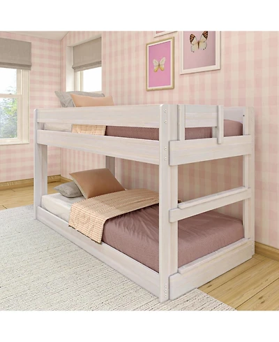 Max & Lily Twin over Low Bunk Bed, Modern Farmhouse Solid Wood Beds for Kids, Driftwood