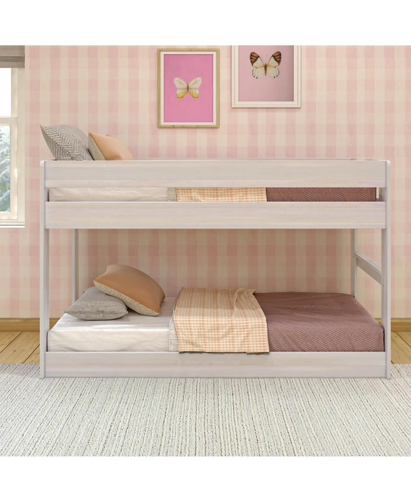 Max & Lily Twin over Low Bunk Bed, Modern Farmhouse Solid Wood Beds for Kids, Driftwood