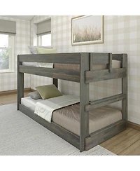 Max & Lily Twin over Low Bunk Bed, Modern Farmhouse Solid Wood Beds for Kids, Driftwood