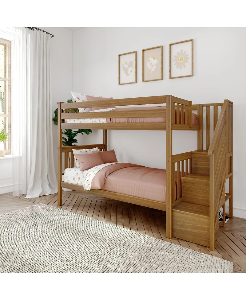 Max and Lily Bed Frame, Farmhouse Solid Wood Platform with Slatted Headboard